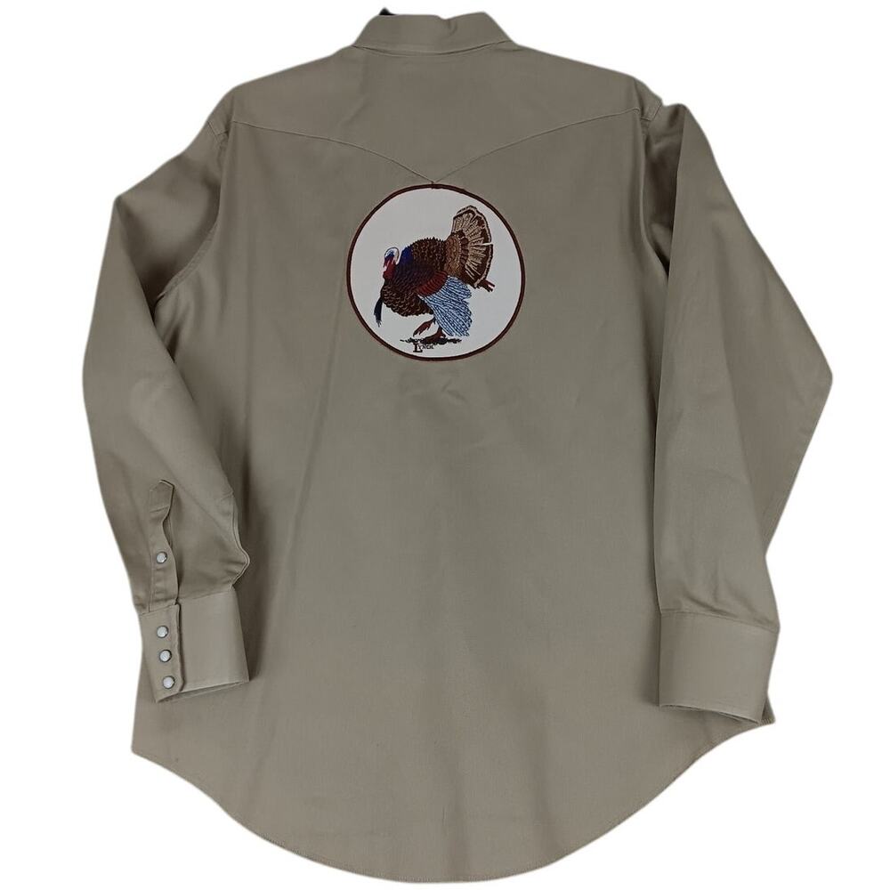 Vtg Wrangler Brush Popper Men's 17 1/2X36‎ (XL) Tan Lynch Wild Turkey Patch 90s